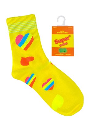 Люминесцентные подростковые носки с принтом, цвет жёлтый