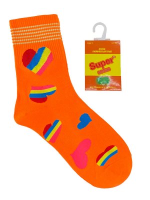 Люминесцентные подростковые носки с принтом, цвет ярко-оранжевый