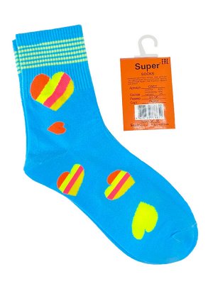 Люминесцентные подростковые носки с принтом, цвет голубой