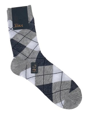 Хлопковые мужские носки с геометрическим орнаментом, цвет серый с белым