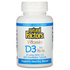 Natural Factors, Витамин D3 для детей 100 жевательных таб