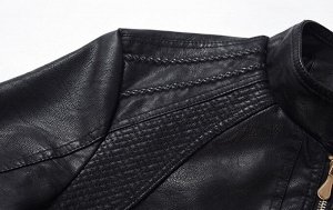 Женская куртка из эко-кожи, на молнии, воротник на кнопке, цвет черный