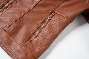 Женская утепленная куртка из эко-кожи, с капюшоном, цвет коричневый