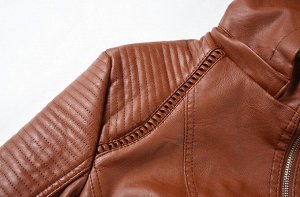 Женская утепленная куртка из эко-кожи, с капюшоном, цвет коричневый