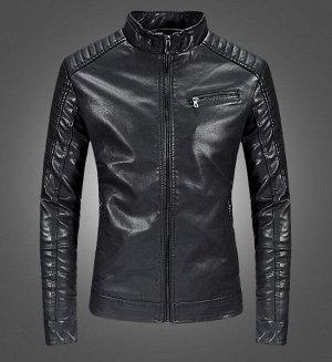 Мужская комбинированная куртка из эко-кожи, цвет черный