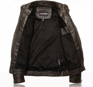 Мужская  куртка из эко-кожи, кнопка на воротнике, цвет темно-коричневый