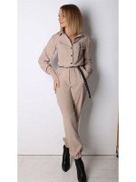 00827 Брюки из костюмной ткани беж. с ремнем.