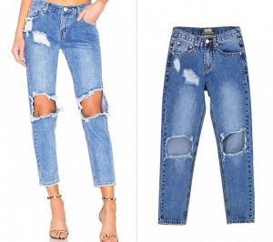 Женские джинсы слим, вырезы на коленях, цвет светло-синий