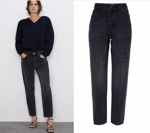 Женские джинсы мом, со стрелками, цвет черный