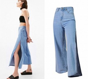 Женские широкие джинсы, разрезы по бокам, цвет голубой