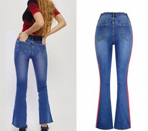 Женские джинсы клеш, с лампасами, цвет синий