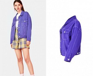 Женская джинсовая куртка, на пуговицах, цвет фиолетовый
