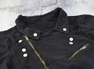 Женская джинсовая куртка, на замке, цвет черный