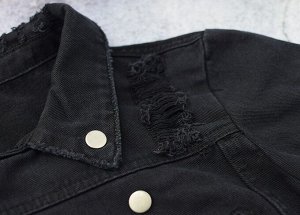 Женская джинсовая куртка, на замке, цвет черный
