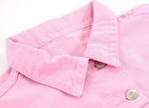 Женская джинсовая куртка, на пуговицах, цвет розовый