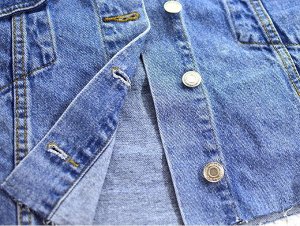 Женская джинсовая куртка, на пуговицах, цвет голубой