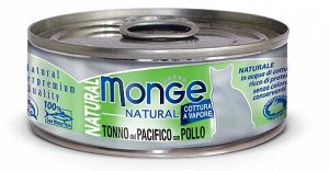 Monge Cat Natural Tonno Pacifico влажный корм Тунец с курицей 80гр консервы