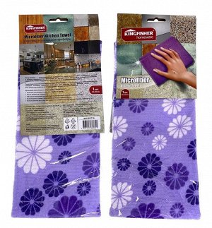 KINGFISHER®️ Полотенце кухонное из микрофибры  38X60см, упак 1 шт, 59 г/шт, "Хризантема"