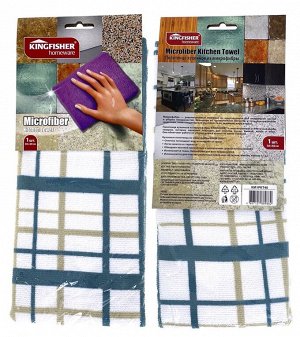 KINGFISHER®️ Полотенце кухонное из микрофибры  38X60см, упак 1 шт, 59 г/шт, "Клетка"