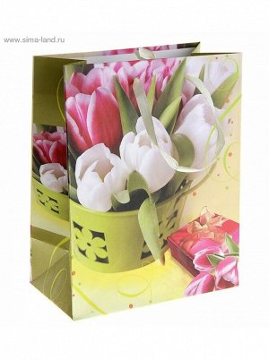 Пакет бумажный L Тюльпаны 39,5х32х10 см