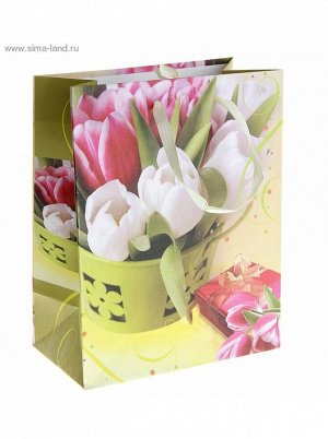 Пакет бумажный ML Тюльпаны 32х26х9 см