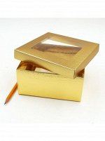 Коробка складная с окном 13,5 х 13,5 х 6 см цвет золото 2 части HS-11-1