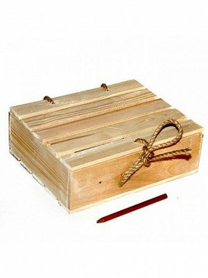 Коробка деревянная 307 прямоугольная с крышкой и шнуром 22,5 х 18 х 7,5 см