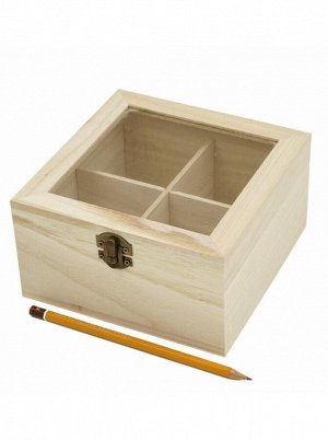 Коробка деревянная с окошком и ячейками 16,5 х 16,5 х 9 см HS-7-13