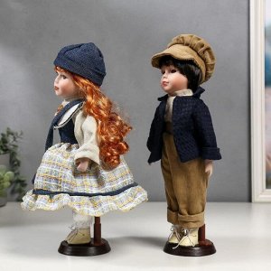 Кукла коллекционная парочка набор 2 шт "Злата и Сева в синих нарядах в полосочку" 30 см