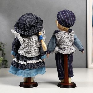 Кукла коллекционная парочка набор 2 шт "Алиса и Артём в синих нарядах" 30 см