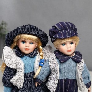 Кукла коллекционная парочка набор 2 шт "Алиса и Артём в синих нарядах" 30 см