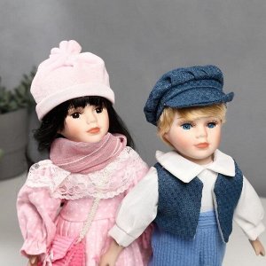 Кукла коллекционная парочка набор 2 шт "Полина и Кирилл в розовых нарядах" 30 см
