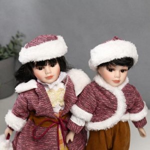 Кукла коллекционная парочка набор 2 шт "Ника и Паша в нарядах с мехом" 30 см