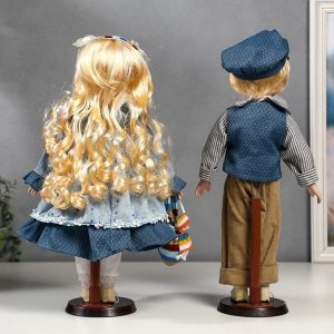 Кукла коллекционная парочка набор 2 шт "Вера и Сережа в голубых нарядах" 40 см