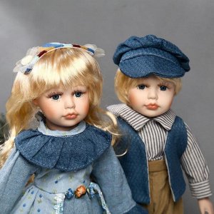 Кукла коллекционная парочка набор 2 шт &quot;Вера и Сережа в голубых нарядах&quot; 40 см