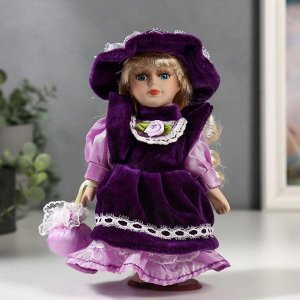 Кукла коллекционная керамика "Малышка Тая в фиолетовом платье" 20 см
