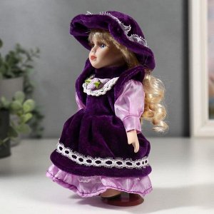 Кукла коллекционная керамика "Малышка Тая в фиолетовом платье" 20 см