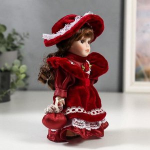 Кукла коллекционная керамика "Малышка Ксюша в платье цвета вина" 20 см