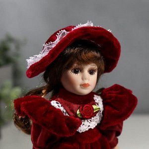Кукла коллекционная керамика "Малышка Ксюша в платье цвета вина" 20 см