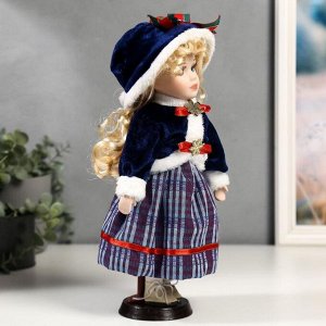 Кукла коллекционная керамика "Снежа в синем наряде" 30 см