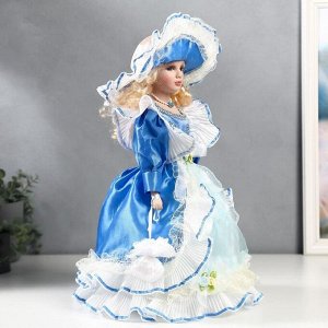 Кукла коллекционная керамика "Настя в ярко-голубом платье" 40 см