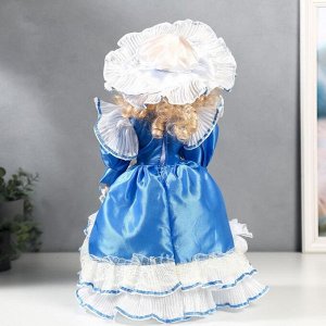 Кукла коллекционная керамика "Настя в ярко-голубом платье" 40 см