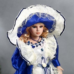 Кукла коллекционная керамика "Полина в синем платье" 40 см
