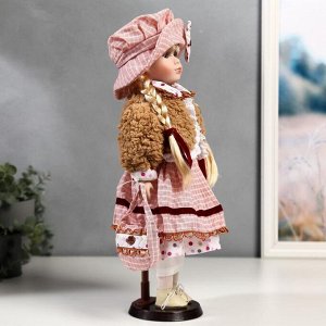 Кукла коллекционная керамика "Лизонька в платье в клеточку" 40 см
