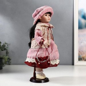 Кукла коллекционная керамика "Машенька в розовом платье и бежевой накидке" 40 см