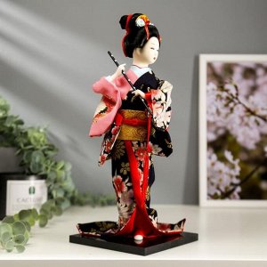 Кукла коллекционная "Японка в цветочном кимоно с флейтой" 30х12,5х12,5 см