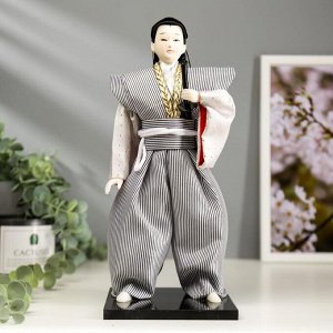 Кукла коллекционная "Самурай в сером кимоно с мечом" 30х12,5х12,5 см