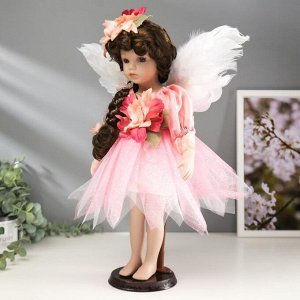 Кукла коллекционная керамика "Малышка Ангел в бело-розовом платье в горошек" 40 см