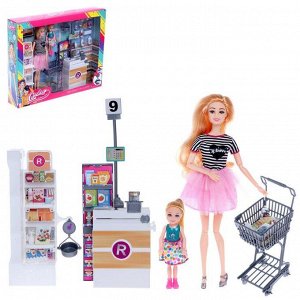Кукла-модель шарнирная «Катя в супермаркете» с малышом и аксессуарами