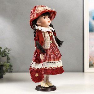 Кукла коллекционная керамика "Иришка в красном платье в клетку" 40 см